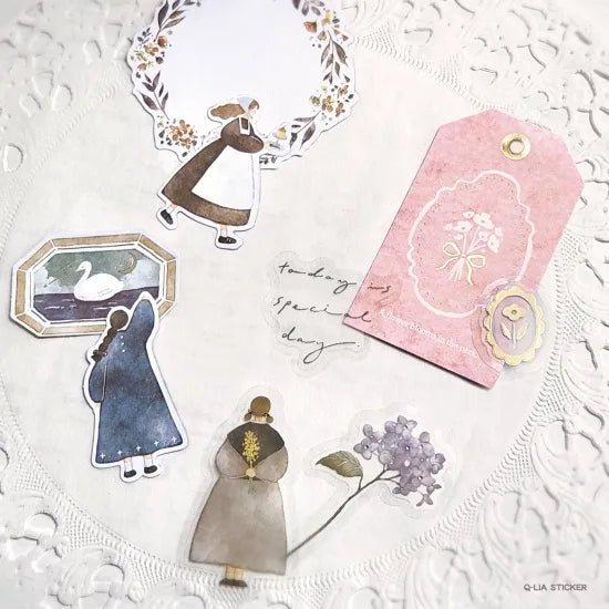 Qlia Mignon Fille Vintage Flake Stickers