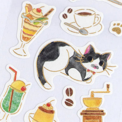 N.B. Cat x Cafe Theme Gold Foil Stickers