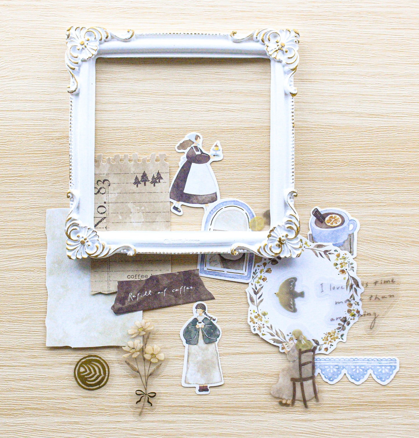 Qlia Mignon Fille Vintage Flake Stickers