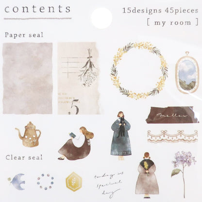 Qlia Mignon Fille Vintage Flake Stickers