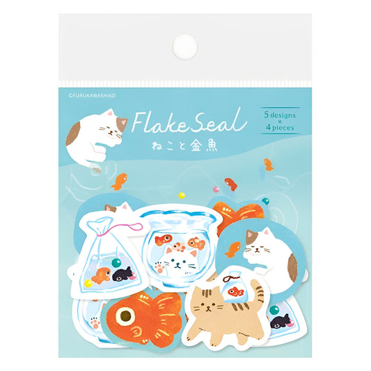 Furukawashiko Cat and Goldfish Flake Stickers