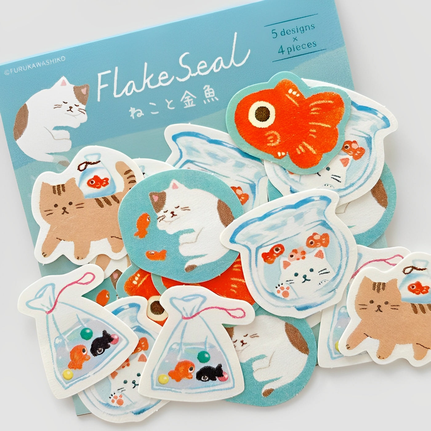 Furukawashiko Cat and Goldfish Flake Stickers