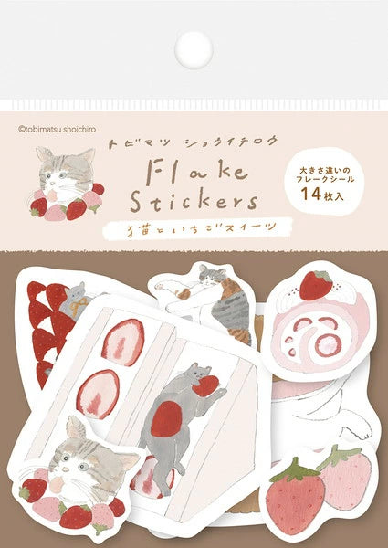 Furukawashiko Strawberry Dessert Cat Flake Stickers